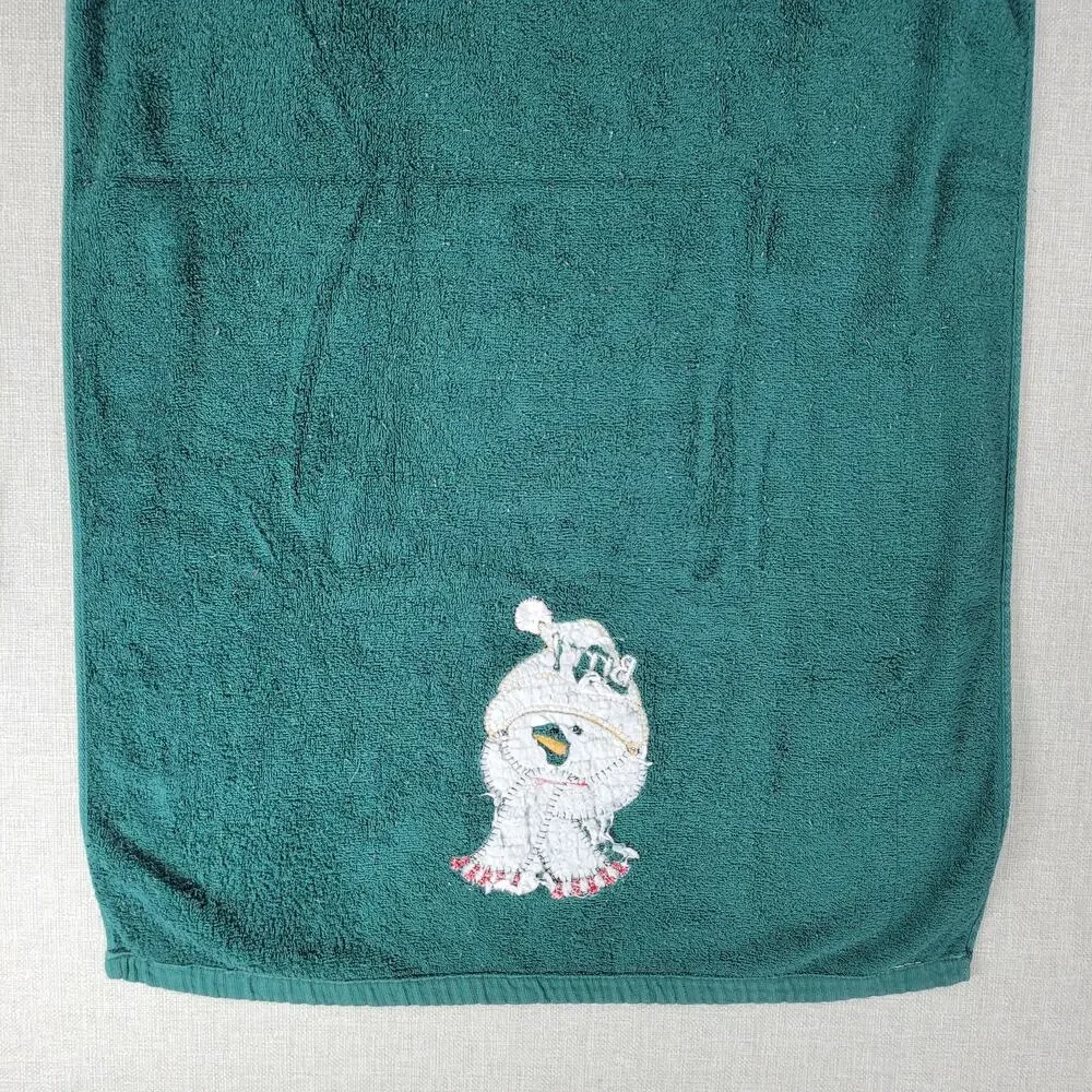 Vintage Cotton Terry Cloth Holiday Towel 2pcs Set Green Winter Snowman Holiday